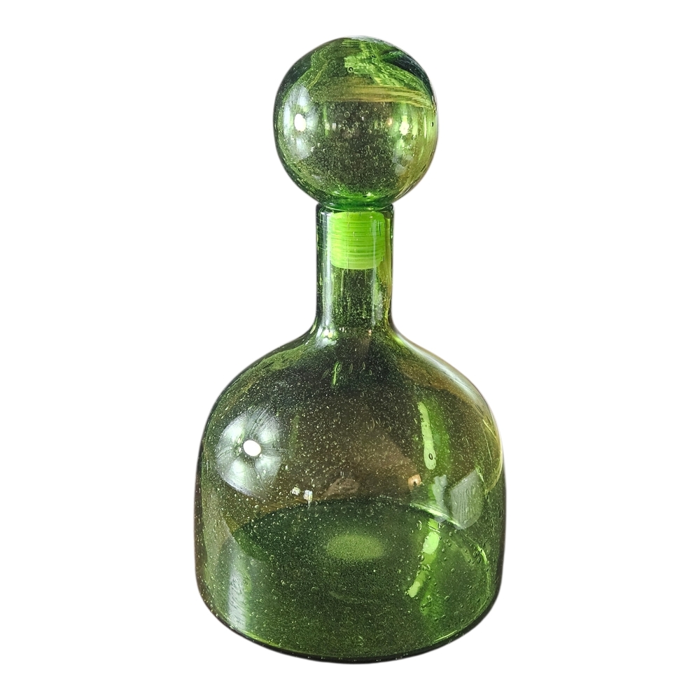 Blenko Green Glass Decantor With Its Stopper.